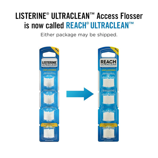 REACH® Listerine Ultraclean Access Flosser Refill Heads | Dental Flossers | Refillable Flosser | Effective Plaque Removal | Unflavored | 28 ct, 1 Pack