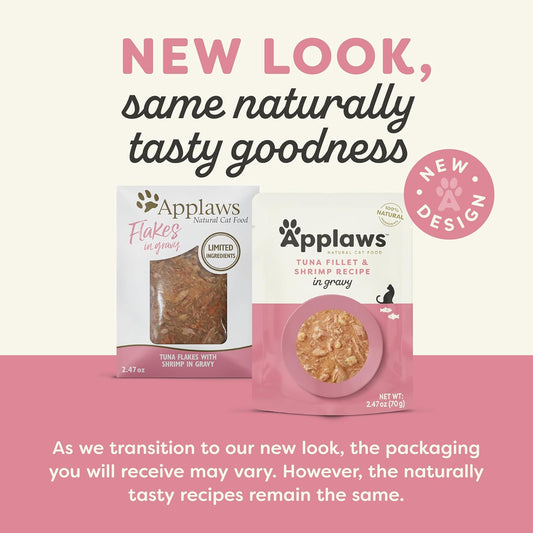 Applaws Natural Wet Cat Food In Gravy, Limited Ingredient Wet Cat Food Pouches, No Additives, Made With Natural Ingredients, Tuna Fillet In Gravy (12 X 2.47Oz Pouches)