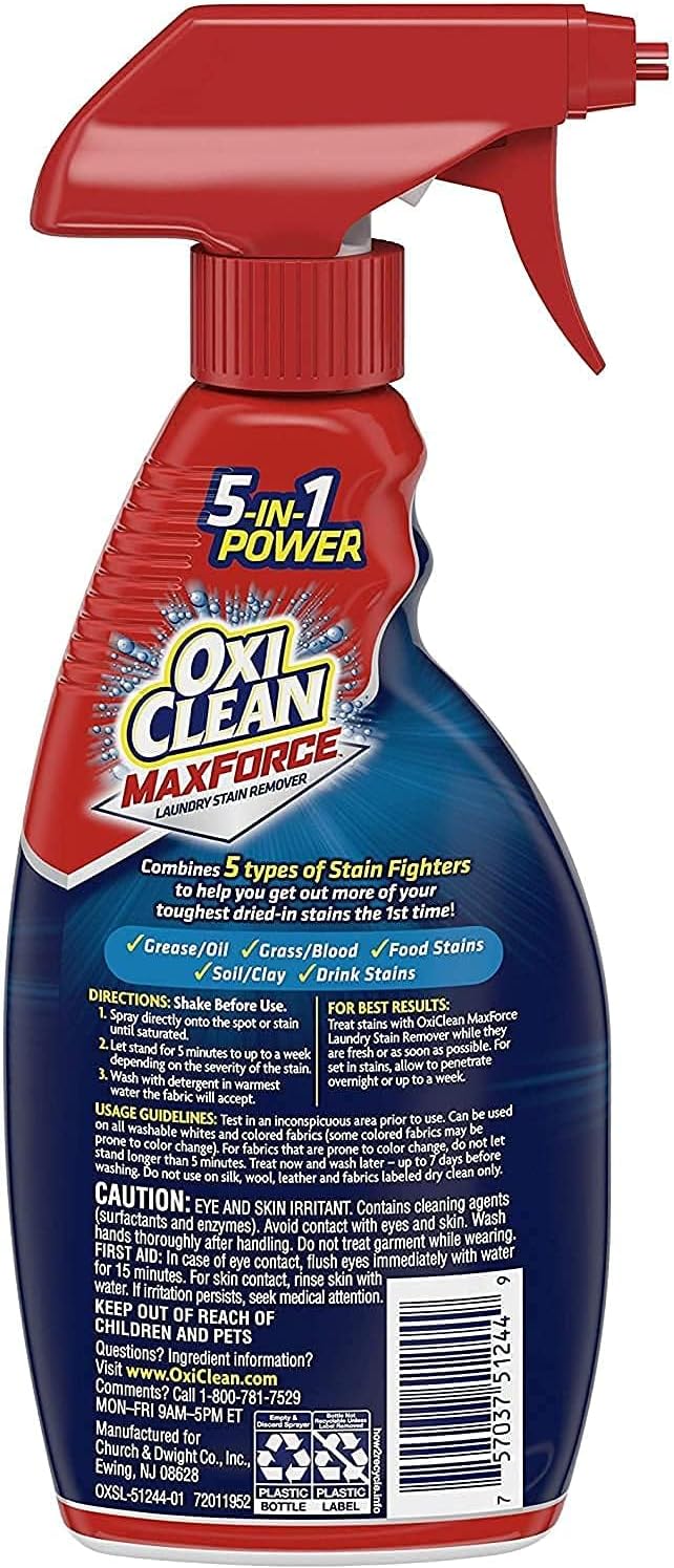 ONDAGO xiClean Max Force Laundry Stain Remover Gel Stick 6.2Oz & OxiClean Spray 12 Oz | Bundled with Stain Remover (Pack of 1) : Health & Household
