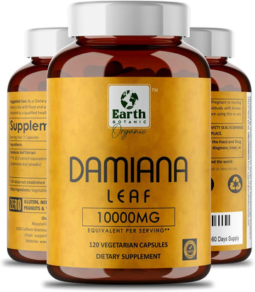 Damiana Leaf Extract 10:1 Equivalent To 10000Mg 120 Capsules Gluten Free Dietary Supplements - Pure Vegan And No Additives -60 Days Supply
