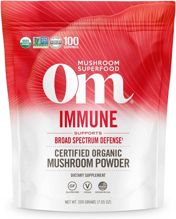 Om Organic Mushroom Superfood Powder, Immune, (100 Servings), Reishi & Turkey Tail, Immune Support Supplement, 7.05  (Pack of 1)