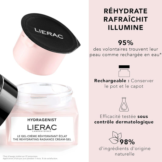 Lierac Radiance Rehydrating Cream-Gel Refill - Intense Hydration & Comfort For Normal To Dry Skin, Rehydrates - Refreshes - Illuminates Skin, Refill - 50Ml Jar