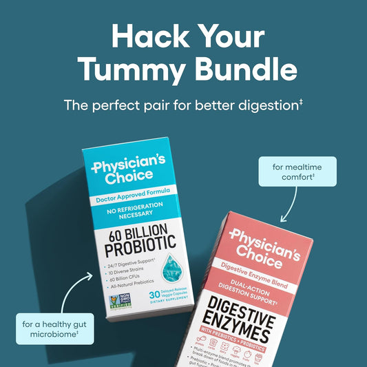 Physician'S Choice Advanced Gut Health Bundle: 60 Billion Probiotics 30Ct + Digestive Enzymes 60Ct For Digestive, Gut, And Immune Health Supports Occasional Constipation, Diarrhea, Gas, And Bloating