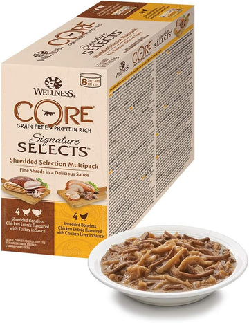 Wellness CORE Signature Selects, Wet Cat Food, Cat Food Wet In Sauce, Grain Free Cat Food, High Meat Content, Shredded Selection Mix, 8 X 79 G?10640