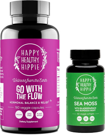 Happy Healthy Hippie Go With The Flow Hormone Balance Supplement (180Ct) & Sea Moss Superfood Capsules (60Ct)