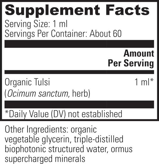 Global Healing Organic Tulsi (Holy Basil Leaf Extract) Vegan Liquid Supplement Drops - Bioavailable Ayurvedic Herb for Normal Stress Response, Natural Energy & Immune Support - 2 Fl Oz Tincture