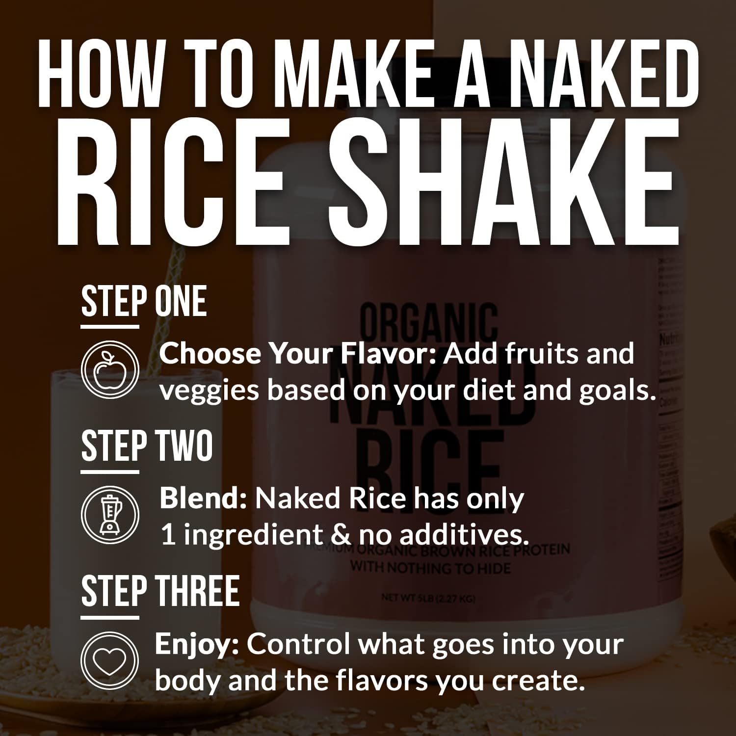 NAKED nutrition Naked Rice - Organic Brown Rice Protein Powder - Vegan Protein Powder - 5Lb Bulk, GMO Free, Gluten Free & Soy Free. Plant-Based Protein, No Artificial Ingredients - 76 Servings : Grocery & Gourmet Food