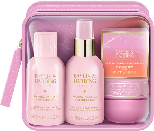 Baylis & Harding Jojoba, Vanilla & Almond Oil Luxury Travel Wash Bag Gift Set - Vegan Friendly