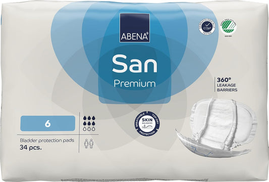 ABENA San Premium Mens & Womens Incontinence Pads, Breathable & Comfortable, Fast Absorption, Discreet & Effective Shaped Incontinence Pads for Men/Women - Premium 6, 1600ml Absorbency, 34PK