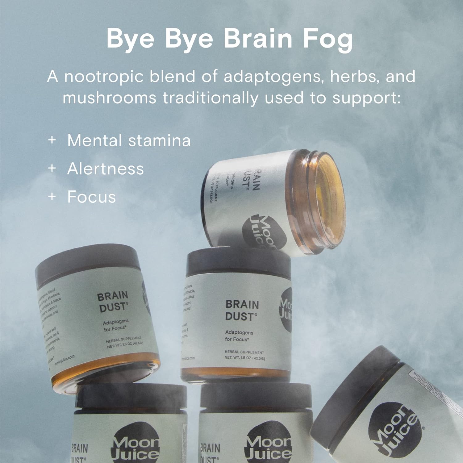 Brain Dust by Moon Juice | Brain Supplement for Memory & Focus | Lion's Mane, Ashwagandha, Rhodiola, Maca Mushroom Supplement | Add to Coffee | Vegan, Sugar Free, Caffeine Free