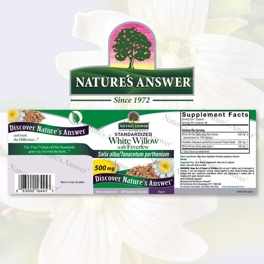 Nature's Answer White Willow with Feverfew 500mg 60-Capsules | Inflammation Support | Supports Joint Function | Gluten-Free, Non-GMO, Vegan, No Artificial Flavors or Preservatives | Single Count