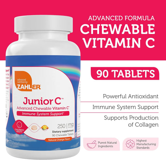 Zahler Junior C Advanced Chewable Vitamin C For Kids - Immune Support Kids Vitamins In Delicious Orange Flavor - Kosher Kids Vitamin C For Immunity - Vitamin C Chewable Antioxidant - (90 Count)