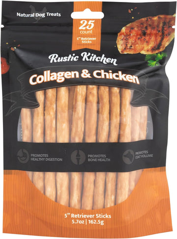 Chicken Collagen Sticks for Dogs, 25 Count, Bully Sticks for Large, Medium, and Small Dogs