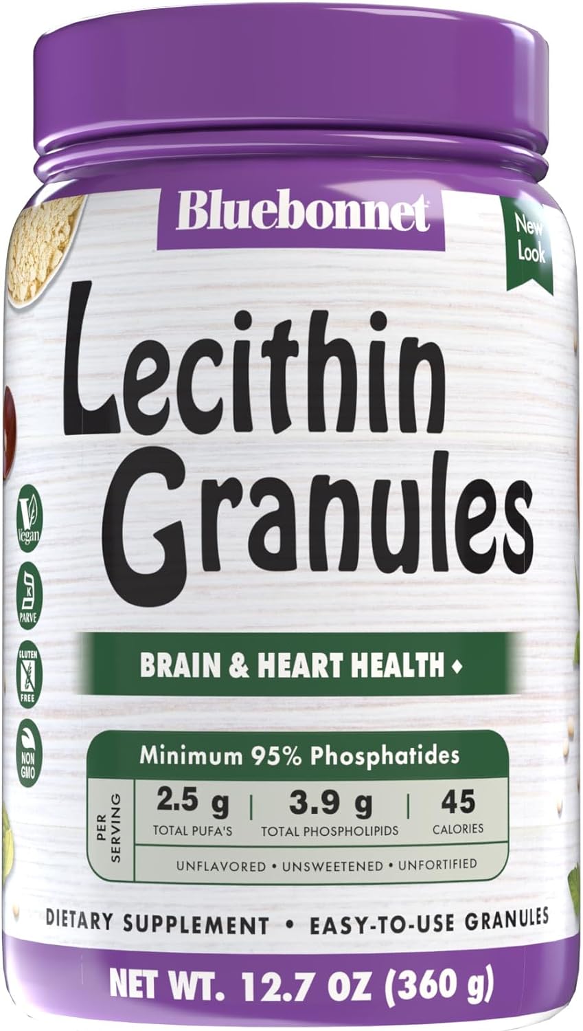 Bluebonnet Nutrition Super Earth Lecithin Granules, Derived From Non-Gmo Soy, Gluten-Free, Vegan, Kosher Certified, No Sugar Added, 12.7 Oz, Yellow, 12.7 Oz