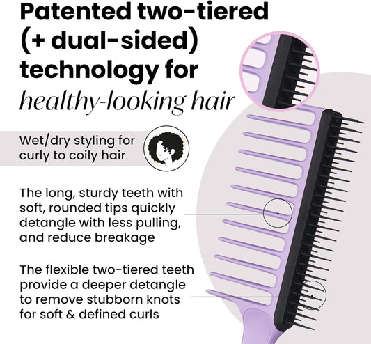 Tangle Teezer | Wide Tooth Comb For 3C To 4C Hair | Long Teeth Detangles & Reduces Shed Hair | Short Teeth For Deeper Detangle & Helps Removes Shed Hair | Lilac & Black