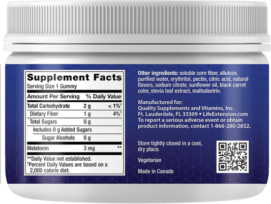 Life Extension Gummy Science™ Melatonin (Strawberry), 3 Mg, Optimal Sleep Support, Healthy Circadian Rhythm, Cellular Defense, Gluten-Free, Non-Gmo, Vegetarian, 60 Gummies