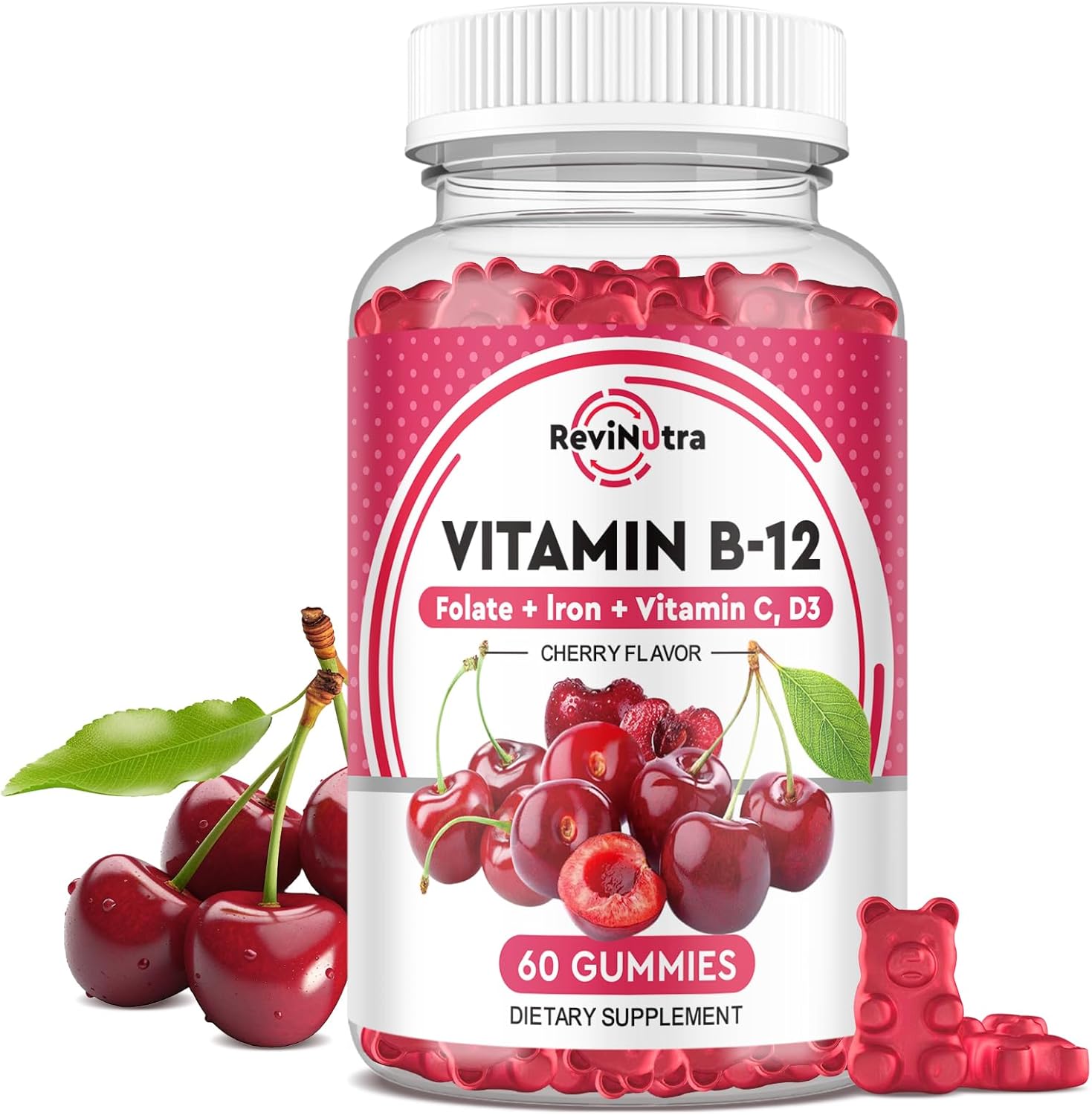 Vitamin B12 Gummies - 5000 Mcg Methylcobalamin With Iron, Vitamin C, D3 & Folate, Energy Support And Metabolism, Immune, B-12 Complex Chewable Supplement For Men & Women, Vegan- 60 Count