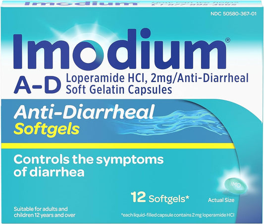 Imodium A-D Anti-Diarrheal Medicine Softgels, 2 Mg Loperamide Hydrochloride, 12 Ct