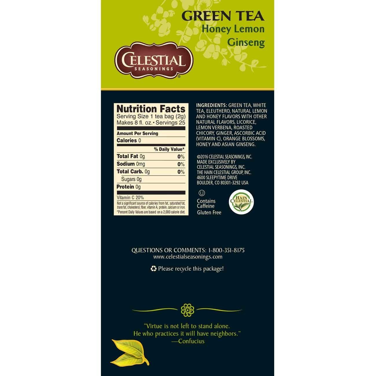 Celestial Seasonings Green Tea, Honey Lemon Ginseng, 25 Count (Pack of 6) : Grocery & Gourmet Food