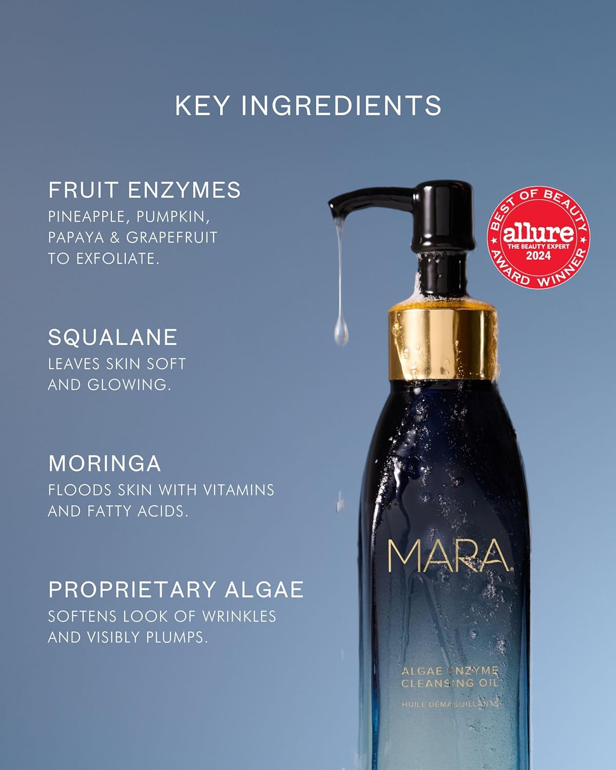 Mara - Natural Chia + Moringa Algae Enzyme Cleansing Oil | Plant-Based, Gluten-Free Skin Care | For All Skin Types, Hypoallergenic, Hydrating, Exfoliating, Make-Up Remover (4 Oz | 120 Ml) : Beauty & Personal Care