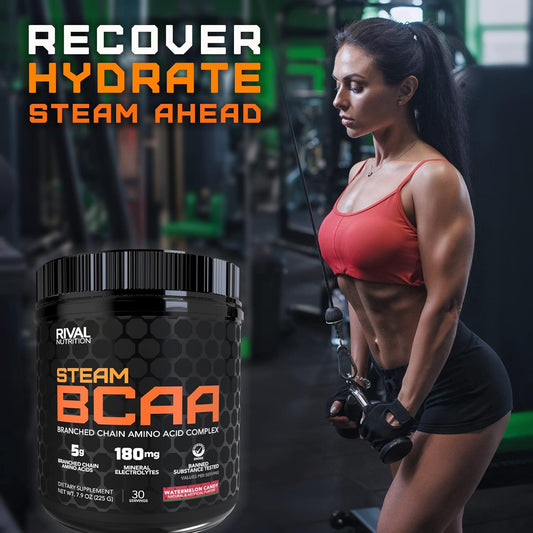 Rivalus Steam Bcaa, Watermelon - Intra Workout Amino - 2:1:1 Ratio – Leucine, Isoleucine, And Valine. Zero Banned Substance, Made In Usa, 30 Servings