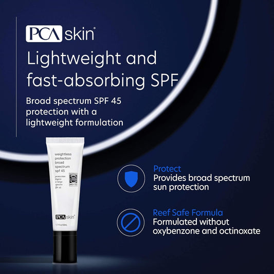 Pca Skin Weightless Protection Broad Spectrum Spf 45 - Oil-Free Hydrating Face Sunscreen With 8.4% Zinc Oxide For Acne-Prone/All Skin Types (1.7 Fl Oz)