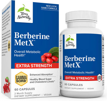 Terry Naturally Berberine Metx Extra Strength - 60 Capsules - Overall Metabolic Health - Non-Gmo, Vegan - 60 Servings