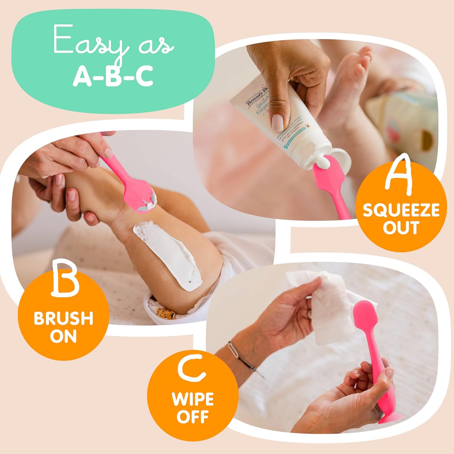 Bumco Baby Bum Brush + Mini Baby Diaper Cream Spatula With Case - Bpa-Free Silicone Diaper Spatula With Suction Cup, Wipe-Clean, Mom-Invented Butt Paste Applicator (Pink & Pink)