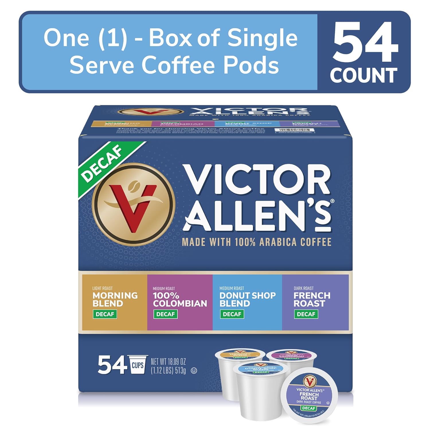 Victor Allen's Coffee Decaf Variety Pack, Light-Medium Roasts, 54 Count, Single Serve Coffee Pods for Keurig K-Cup Brewers