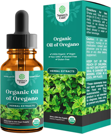 Oregano Oil Organic Liquid Drops for Adults and Kids - Super Concentrated USDA Organic Oil of Oregano Drops for Immune Support and Digestive Health - Vegan Non GMO 100% Pure