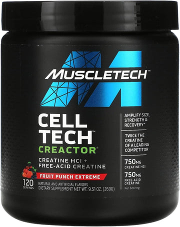 Muscletech Cell-Tech Creactor - Creatine Hcl Formula - Muscle Builder For Men & Women - Creatine Hcl + Free-Acid Creatine Supplements - Fruit Punch Extreme, 120 Servings