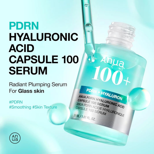 Anua Pdrn Hyaluronic Acid Capsule 100 Serum, Radiant Face Serum, Hyaluronic Acid, Hydration, Moisture Plumping Effect, Natural Color, Korean Skincare, 30Ml/1.01Fl.Oz
