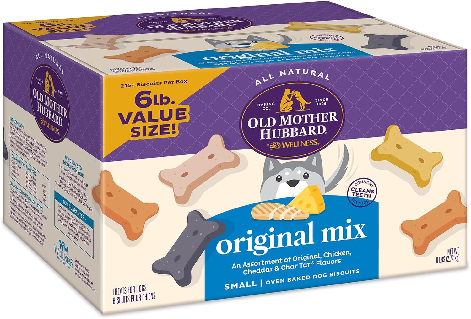 Old Mother Hubbard By Wellness Classic Original Mix Natural Dog Treats, Crunchy Oven-Baked Biscuits, Ideal For Training, Small Size, 6 Pound Bag