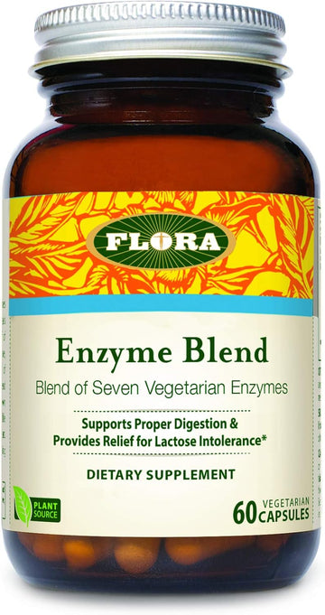 Flora - Enzyme Blend Of Seven Vegetarian Enzymes, Supports Optimal Digestion Of Proteins, Fast, Carbs, Fiber And Complex Sugars, Provides Relief From Lactose Intolerance, 60 Vegetarian Capsules