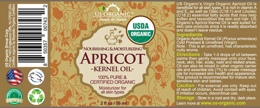 US Organic Apricot Kernel Oil, USDA Certified Organic,100% Pure & Natural, Cold Pressed Virgin, Unrefined in Amber Glass Bottle w/Glass Eyedropper for Easy Application (2 oz (Small))