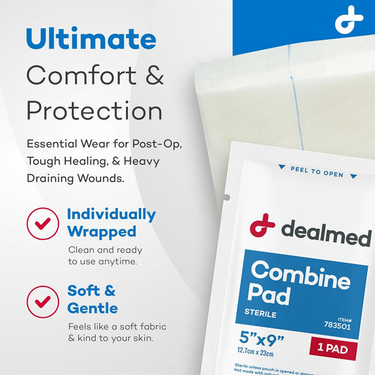 Dealmed Abdominal Combine Pads | Individually Wrapped, Absorbent, Latex-Free, Non Adherent | Abdominal Pads For Wound Care, Drainage, First Aid Kit | Sterile Abd Pads 5X9 In | 20/Box (Case Of 20)