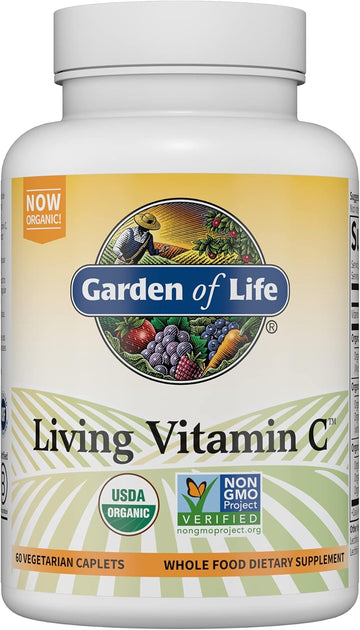 Garden Of Life Vitamin C For Adults With Antioxidants & Citrus Bioflavonoids - Now Certified Organic - Living Vitamin C, Non-Gmo Whole Food Vegetarian Nutritional Supplement, 60 Count (30 Day Supply)