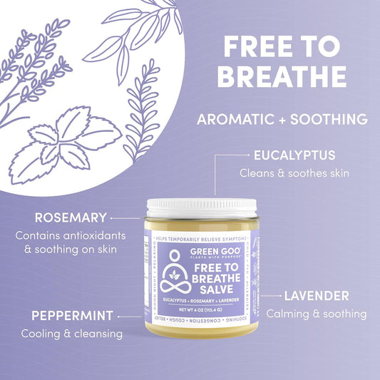 Green Goo Free To Breathe Natural Decongestant, Chest Rub Cream For Relief From Congestion & Difficulty Breathing, Promotes Restful Sleep, 4 Oz : Health & Household