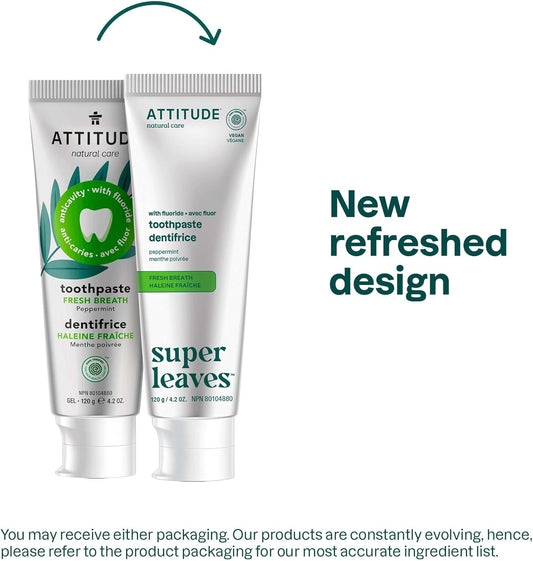 Attitude Sensitive Toothpaste With Fluoride, Spearmint Flavor, Vegan & Cruelty-Free, Sugar-Free, Plant & Mineral-Based Ingredients, Clean Oral Care, 4.2 Oz
