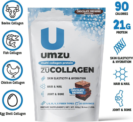 Umzu Zucollagen Protein - 5 Collagen Types - Hair, Nail & Skin Vitamins - 20G Protein - Supports Skin Elasticity, Circulatory System, Gut Health & More - 20 Servings (20 Servings, Chocolate)