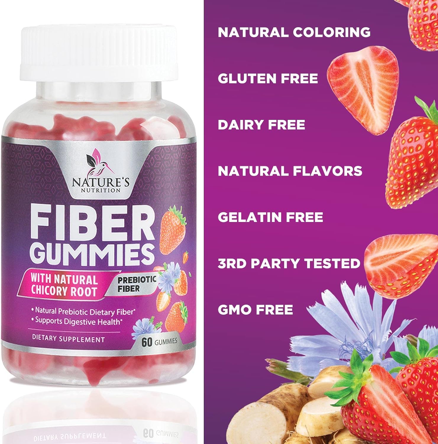 Fiber Gummies for Adults, Fiber 4g Gummy - Daily Prebiotic Supplement & Digestive Health Support, Supports Regularity & Natural Prebiotic Fiber Gummy, Plant Based Fiber, Strawberry Flavor - 60 Gummies : Health & Household