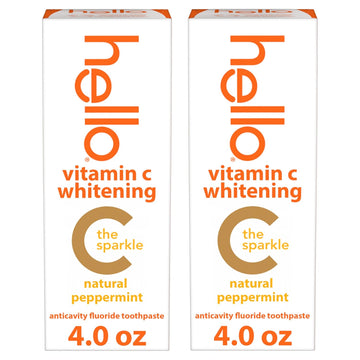 Hello Vitamin C Whitening Toothpaste With Fluoride, Whitening Sls Free Toothpaste, Up To 2 Shades Whiter Teeth, No Peroxide, Safe For Everyday Use, Natural Peppermint, 4.0 Oz