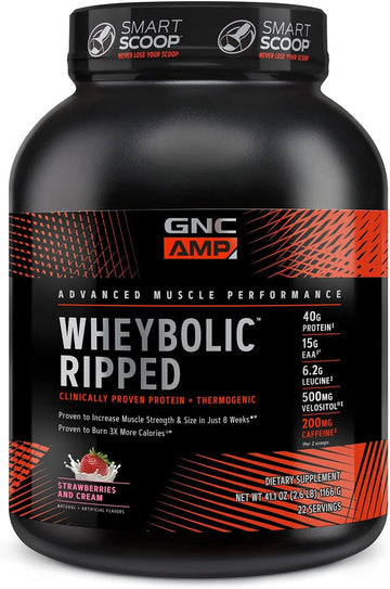 Gnc Amp Wheybolic Ripped | Targeted Muscle Building And Workout Support Formula | Pure Whey Protein Powder Isolate With Bcaa | Gluten Free | Strawberries And Cream | 22 Servings