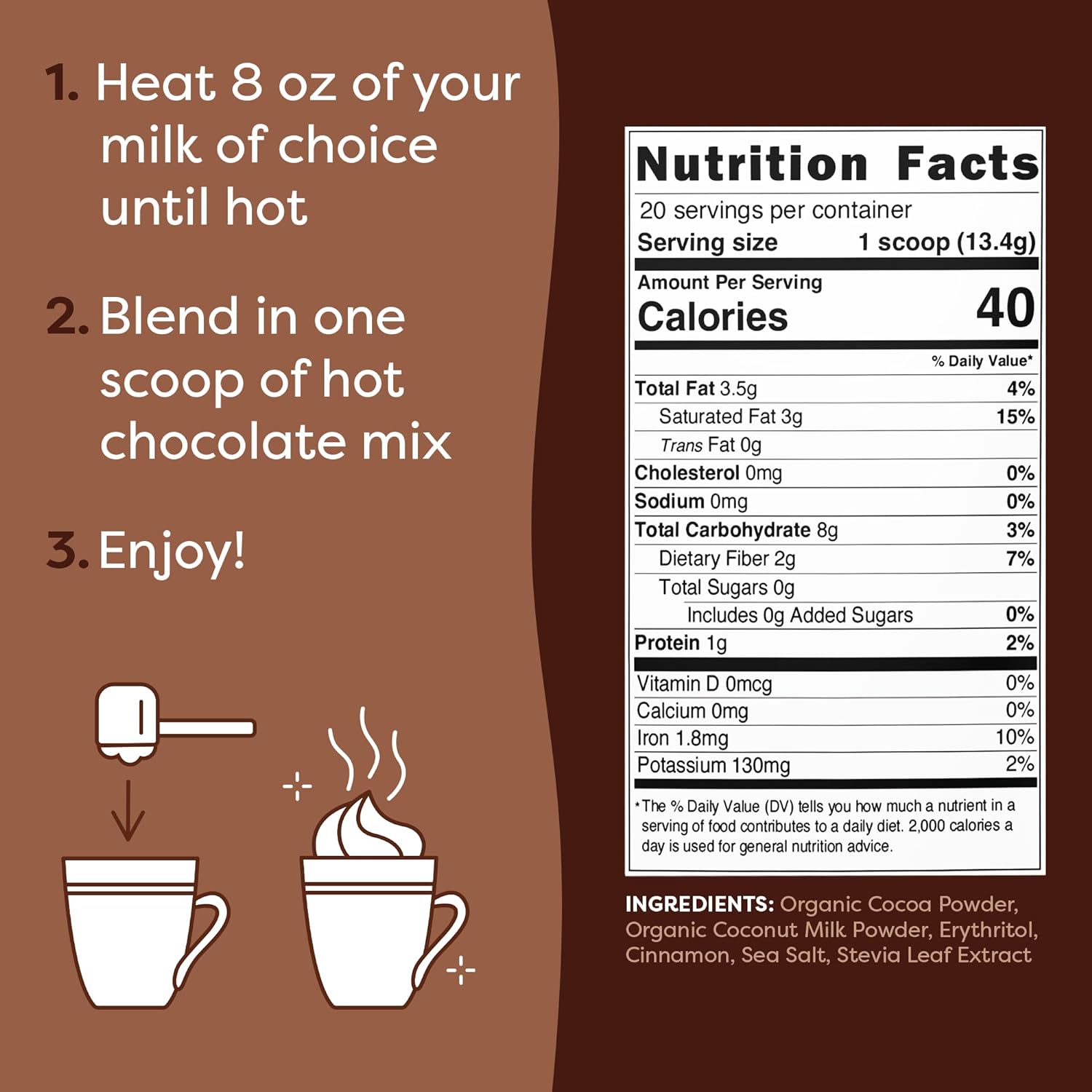 FlavCity Keto Hot Chocolate Powder, Original – Dairy-Free & Sugar-Free Organic Cocoa Powder Drink Mix – High-Fiber, Low-Carb & Gluten-Free Prebiotic - Vegan & Non-GMO (9.4 Oz) : Grocery & Gourmet Food