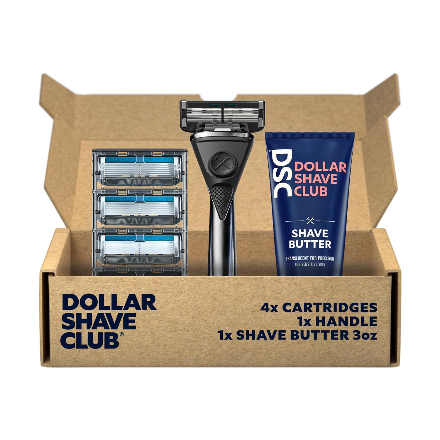 Dollar Shave Club | Heavy Metal Shave Kit With Shave Butter | Heavy-Duty Razor Handle, 6 Blade Razor Blade Refills And Shave Butter 3 Oz. | Shaving Set With Handle, Razors For Men & Women