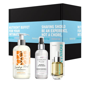 Coochy Plus Hydrolock Moisturizing+ 3-Steps Kit Intimate Shave Gift Set: Nouria Pre-Shave Elixir Oil + Coochy Plus Shave Cream Citrus Elixir + Coochy Plus After Shave Protection Mist