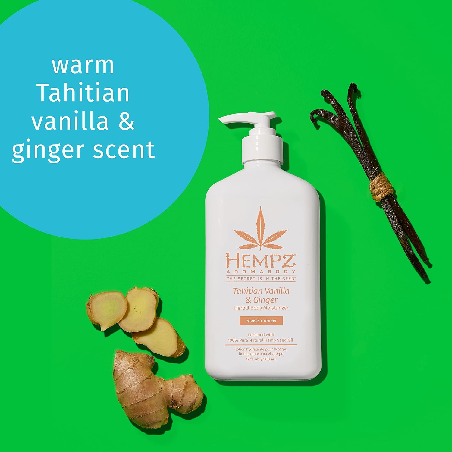 Hempz Body Lotion - Vanilla & Ginger Daily Moisturizing Cream, Shea Butter Hand And Body Moisturizer - Hemp Lotion - Skin Care Products, Hemp Seed Oil - 17 Oz