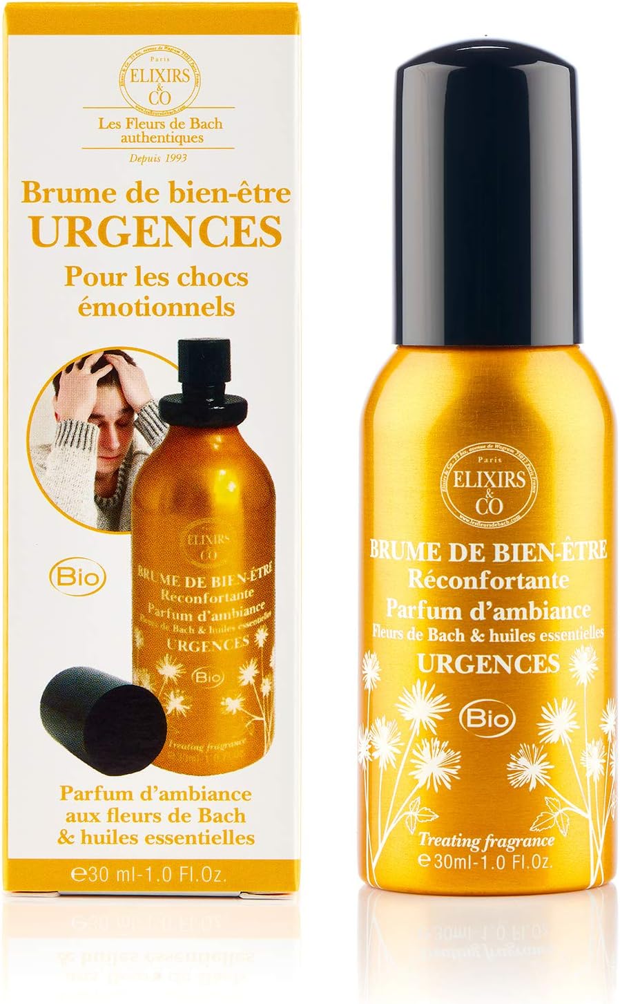 Elixirs & Co . 01080030 Wellness Mist Emergency Bach Flower Essentiales Oils Or, Gold, 3.5 X 3.3 X 11 Cm
