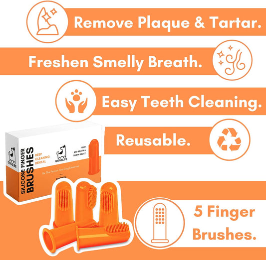 Finger Toothbrush for Dogs | Remove Tartar & Stop Bad Breath | 5 Pack for Easy Dog Teeth Cleaning | Silicone Dog Toothbrush for Total Dental CareDG10