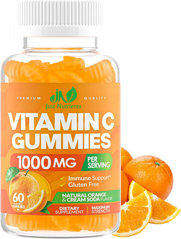 Vitamin C 1000Mg Gummies For Adults & Kids – Multivitamin With Zinc & Herbal Extracts For Immune & Collagen Support For Skin – Orange Flavor – Gluten Free, Non-Gmo, Vegetarian – 60 Gummies